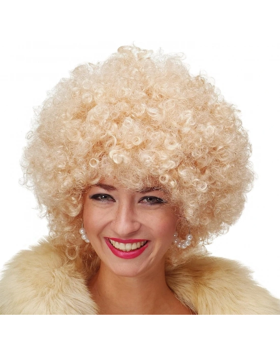 Altın Renk Kıvırcık Afro Bonus Peruk Saç Parti Peruğu Platin Gold