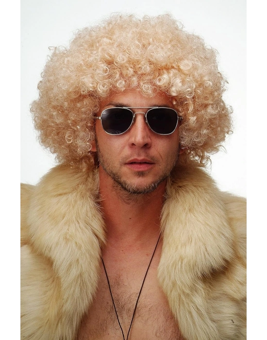 Altın Renk Kıvırcık Afro Bonus Peruk Saç Parti Peruğu Platin Gold