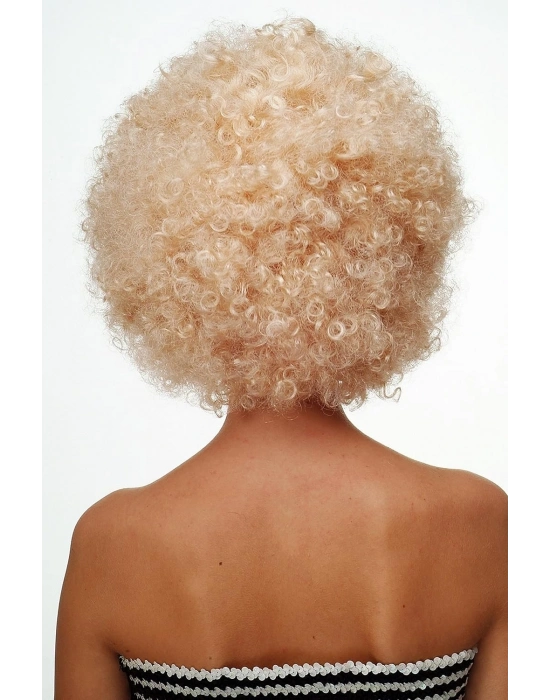 Altın Renk Kıvırcık Afro Bonus Peruk Saç Parti Peruğu Platin Gold