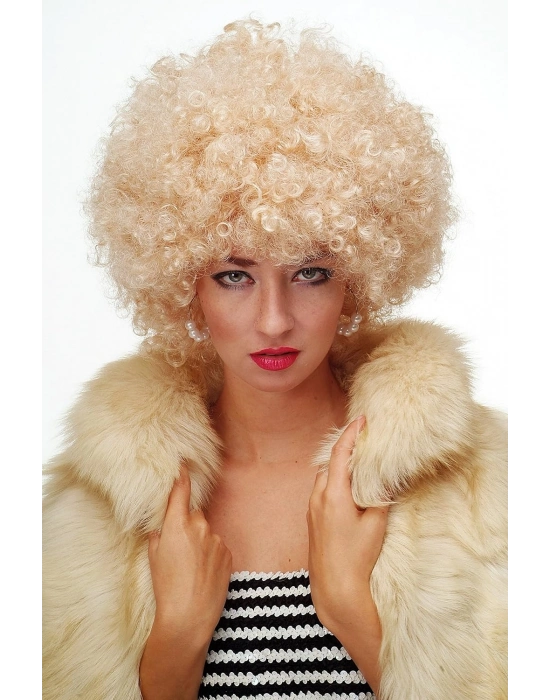 Altın Renk Kıvırcık Afro Parti Peruğu