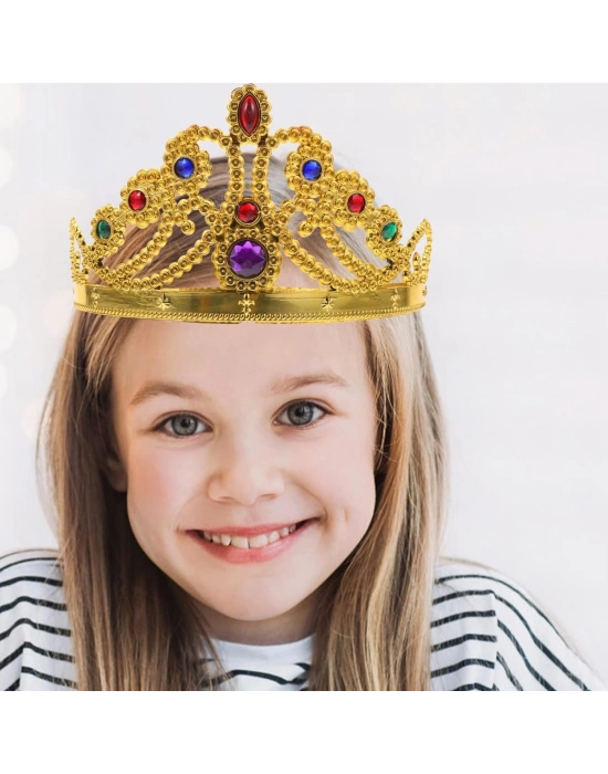 Altın Renk Plastik Prenses Tacı Kraliçe Tacı 60 Cm