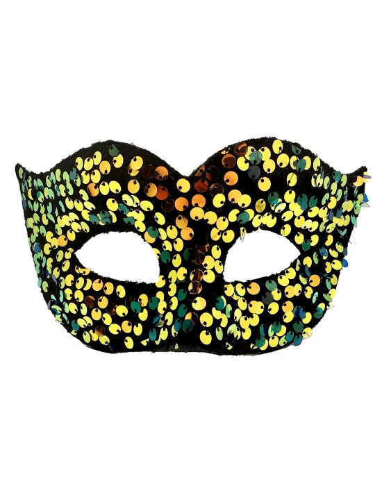 Altın Renk Pul Payet İşlemeli Balo Maskesi