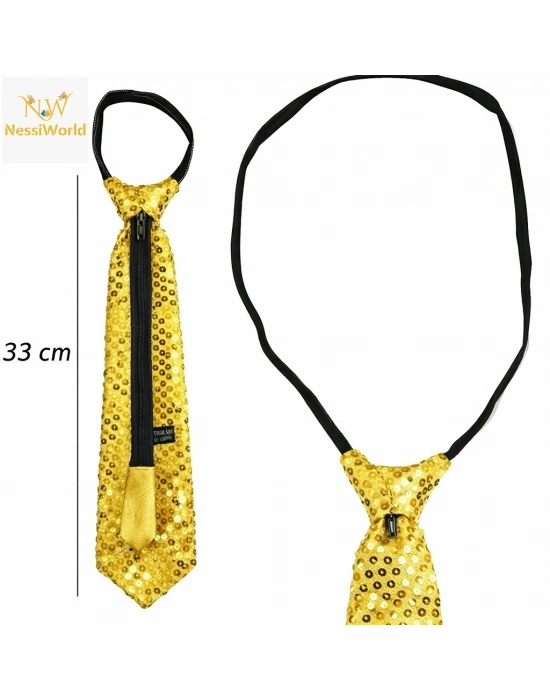 Altın Renk Pul Payetli Işıltılı Parti Kravatı 33 cm