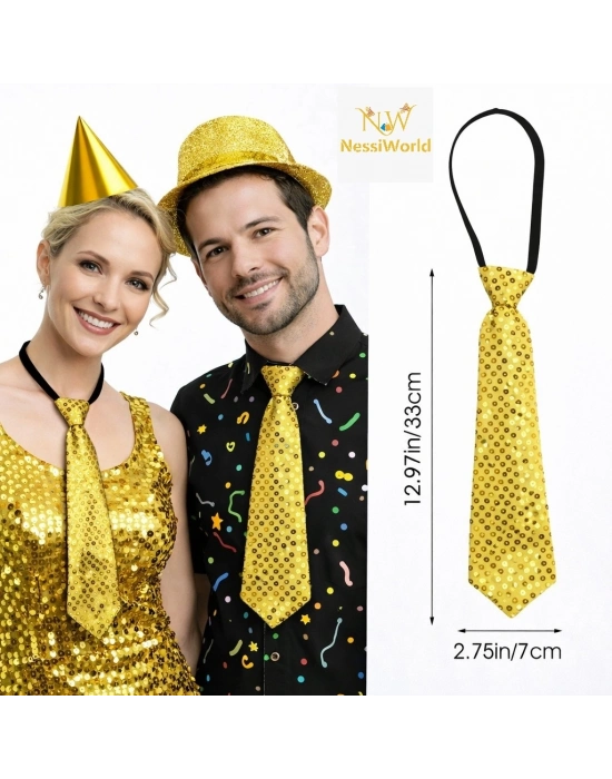 Altın Renk Pul Payetli Işıltılı Parti Kravatı 33 cm