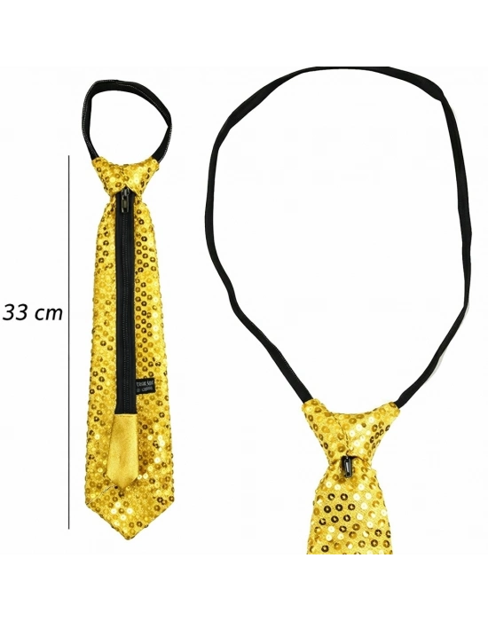 Altın Renk Pul Payetli Işıltılı Parti Kravatı 33 Cm