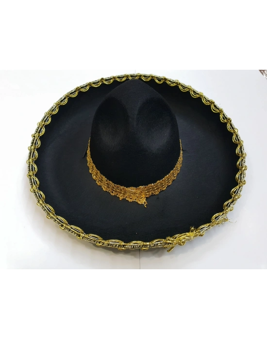 Altın Renk Şeritli Meksika Mariachi Latin Şapkası 55 Cm Çocuk