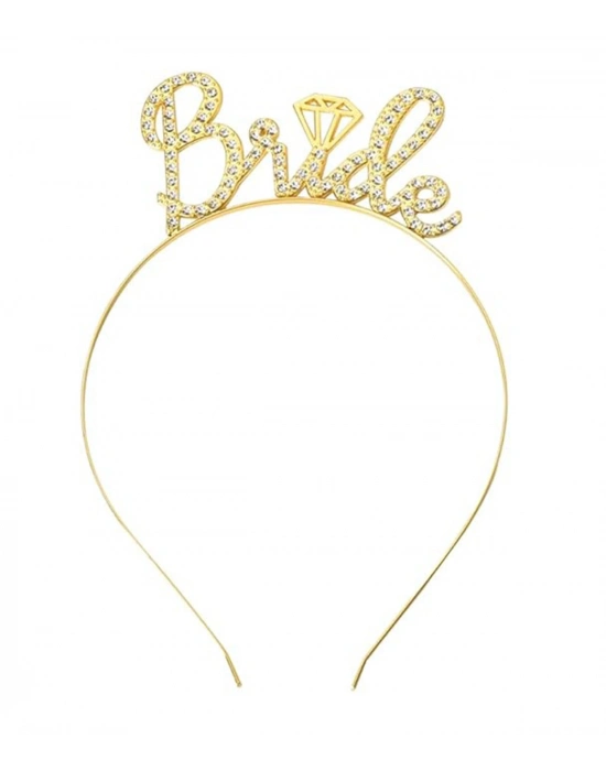 Altın Renkli Taşlı “Bride” Gelin Tacı