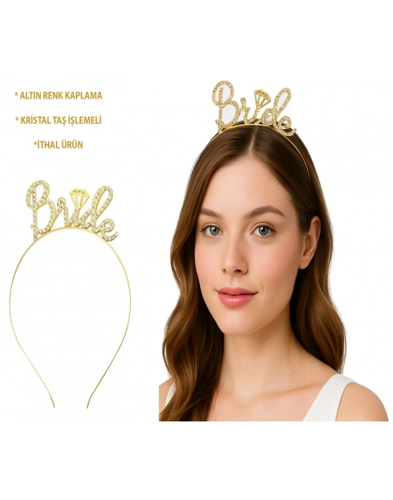 Altın Renkli Taşlı “bride” Gelin Tacı – El Yazısı Yazı Tipiyle