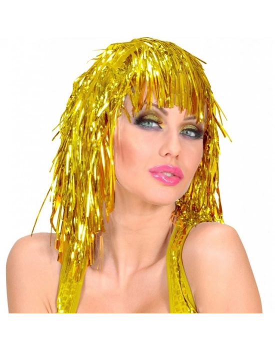 Altın Sarısı Işıltılı Metalize Parti Peruğu