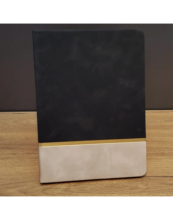 Altın Şeritli Siyah Deri Not Defteri