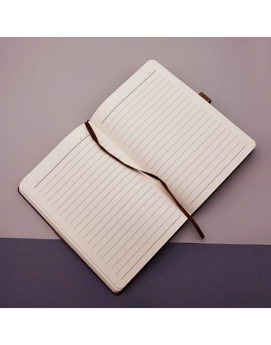 Altın Şeritli Taba Deri Defter - Kahverengi Roller Kalem - Kutulu Özel Hediye Seti