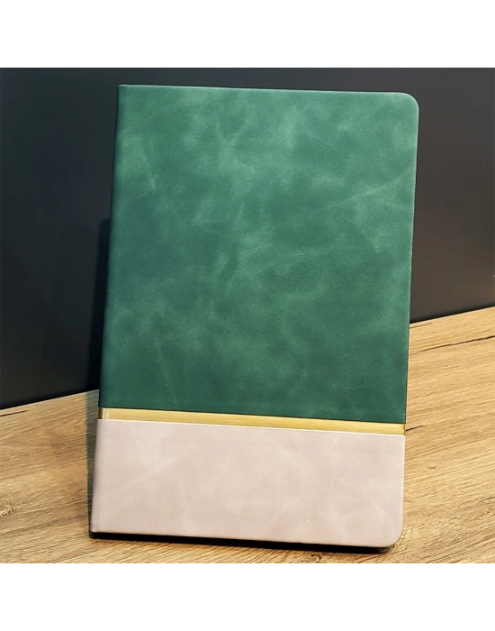 Altın Şeritli Yeşil Deri Not Defteri