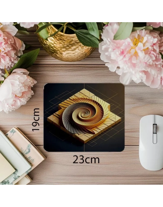 Altın Spiral ve Bloklu Minimalist Mousepad - 19x23 cm 2 mm Dikdörtgen İthal Baskılı Mouse Pad