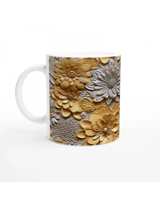 Altın ve Gümüş Rölyef Çiçek Desenli Kupa Bardak