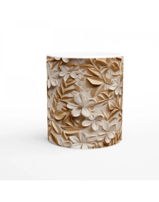 Altın ve Krem Çiçek Desenli Lüks Kupa