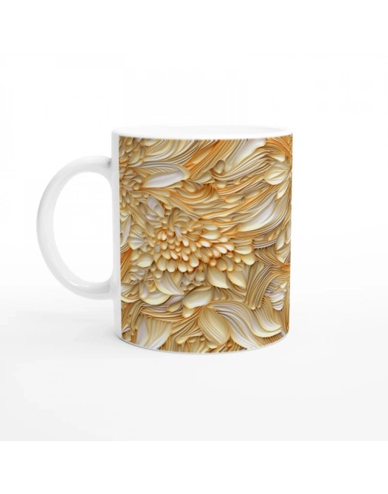 Altın Vurgulu Lüks Çiçekli Kupa Bardak