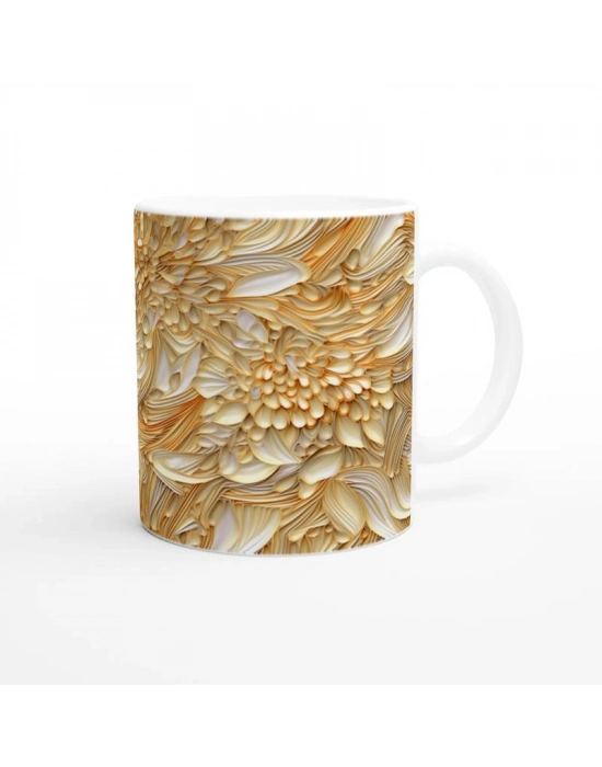 Altın Vurgulu Lüks Çiçekli Kupa Bardak