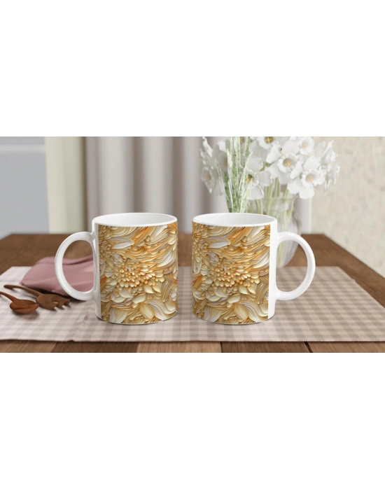 Altın Vurgulu Lüks Çiçekli Kupa Bardak