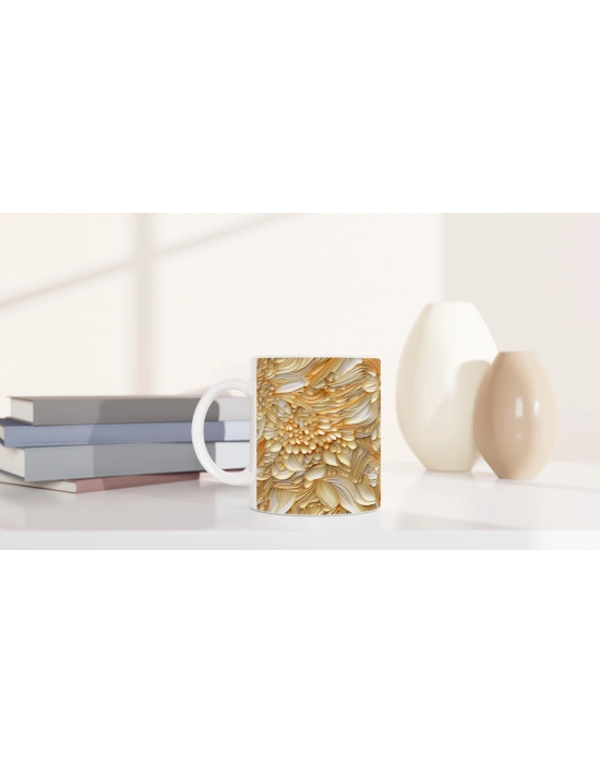 Altın Vurgulu Lüks Çiçekli Kupa Bardak