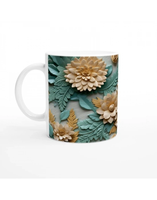 Altın Vurgulu Rölyef Çiçekli Kupa Bardak