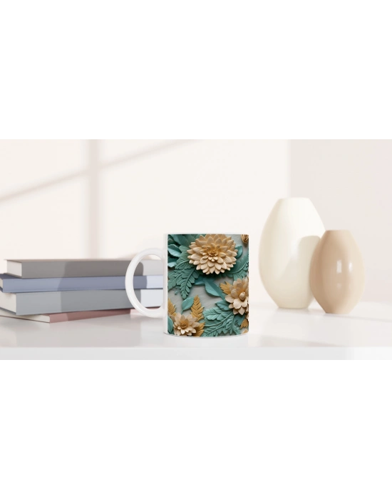 Altın Vurgulu Rölyef Çiçekli Kupa Bardak