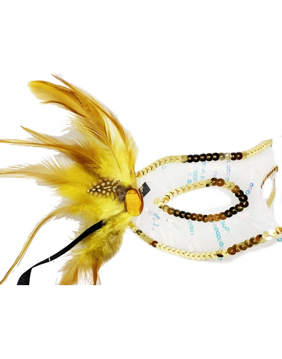 Altın Yandan Tüylü Pul Payet Parti Maskesi