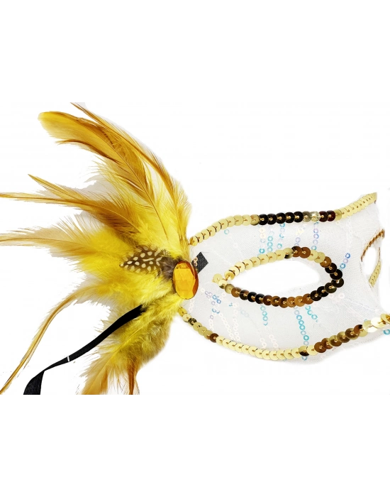 Altın Yandan Tüylü Pul Payet Parti Maskesi