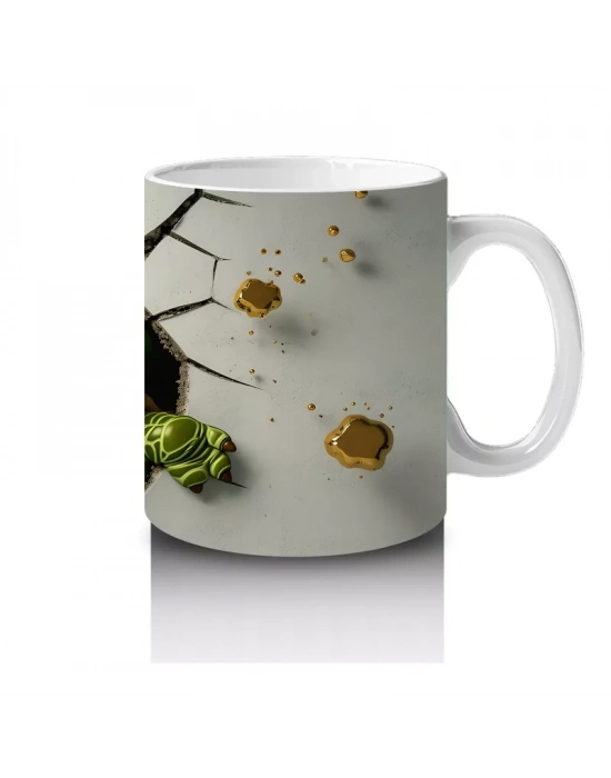 Altın Yoncalı Şapkalı Sevimli Kurbağa Figürü - Baskılı kahve kupası