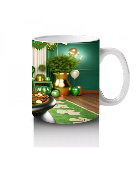 Altınlarla Dolu Kazanda Oturan St. Patrick’s Doberman - Baskılı kahve kupası