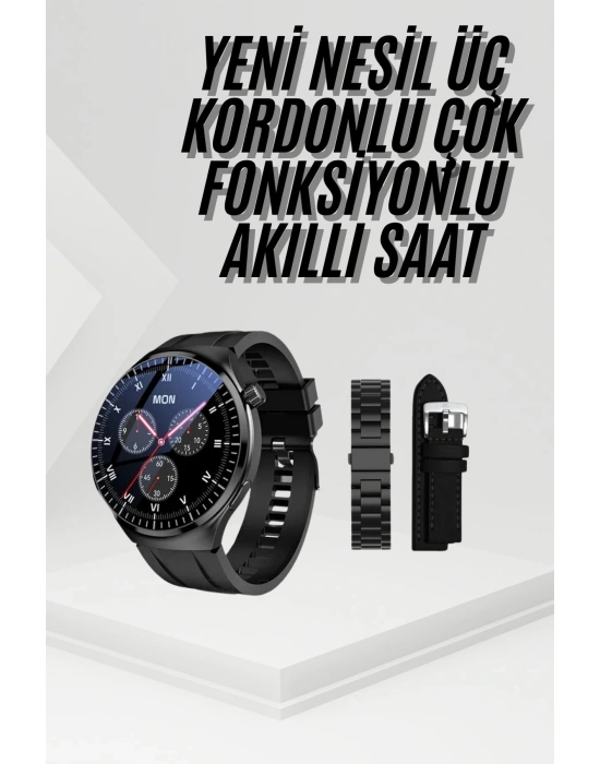 Amoled Ekran Metal Deri Silikon Kordonlu Uyku ve Sağlık Takibi