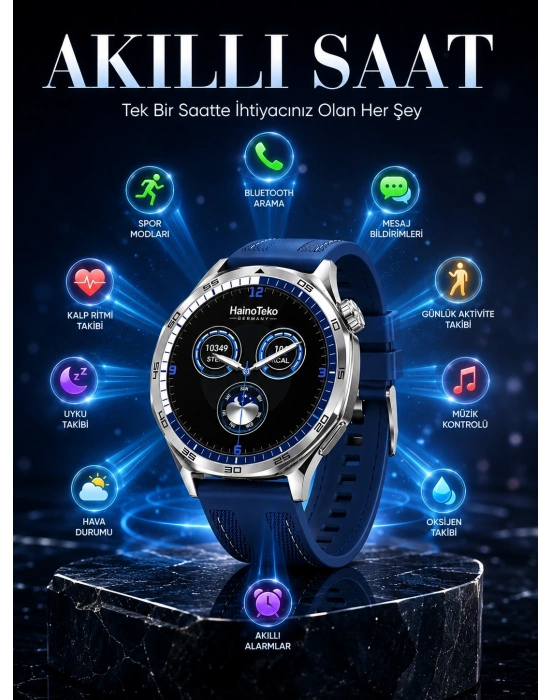 AMOLED Ekranlı Bluetooth Akıllı Saat 3 Kordonlu Uzun Pil Ömürlü