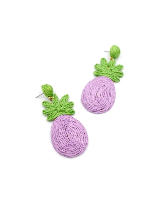 Ananas Hasır Küpe - Mor