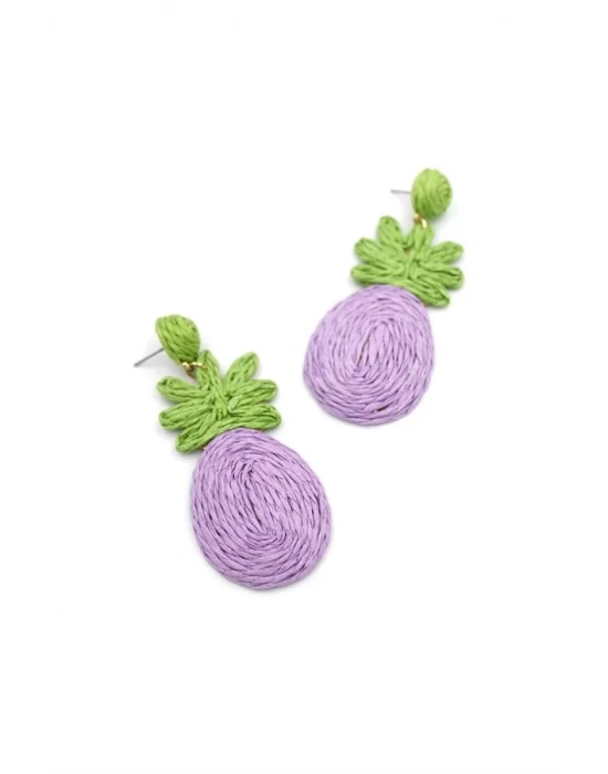 Ananas Hasır Küpe - Mor