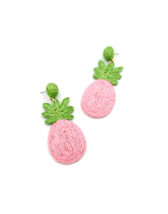 Ananas Hasır Küpe - Pembe