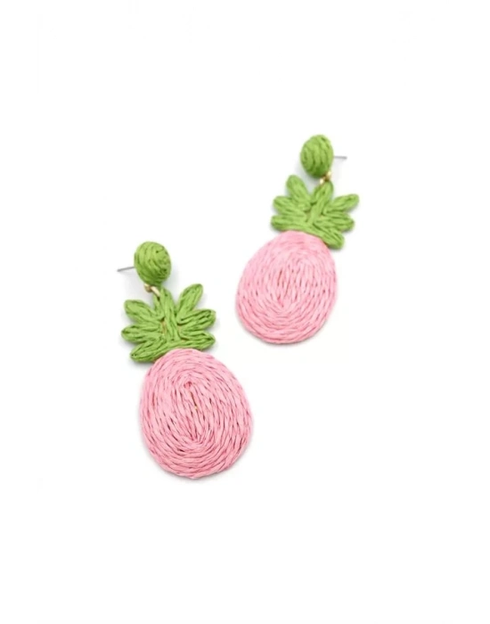 Ananas Hasır Küpe - Pembe