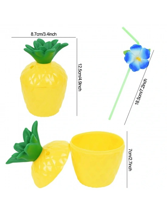 Ananas Hawaii Luau Aloha Pipetli İçecek Kabı Bardak 10x13 Cm 1 Adet