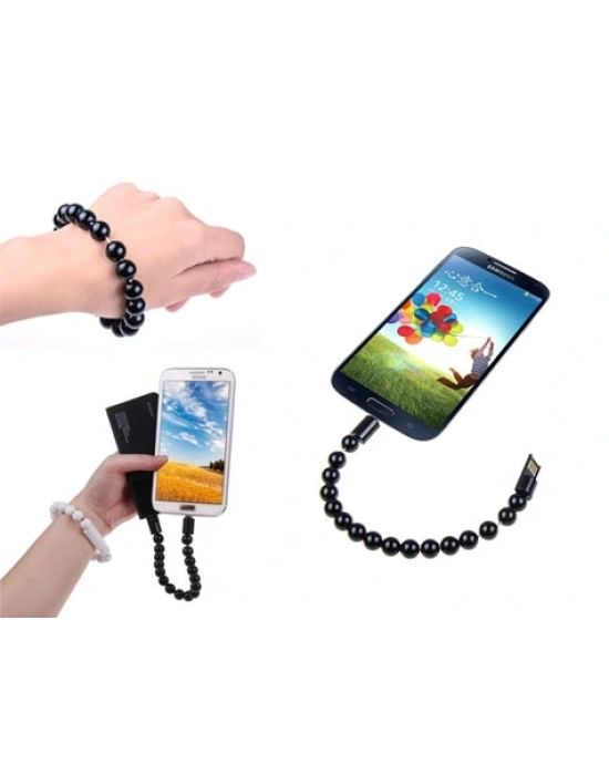 Android Boncuk Tasarımlı Bileklik Şeklinde Şarj Data Kablosu
