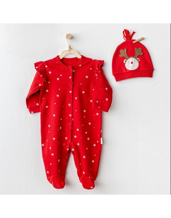Andywawa AC25328 Happy Newyear Kadife Bebek Tulum Takım Red