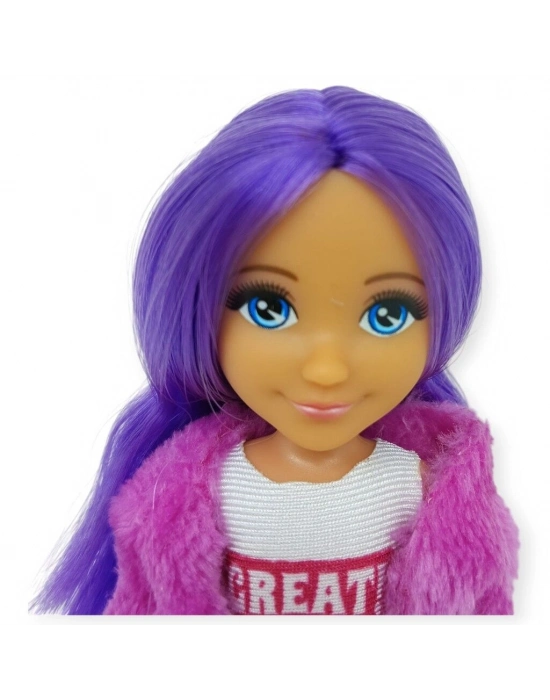 Ankiki Moda İkonu Bebek Figür 13 cm  - Mor Saçlı Great Stil (Etekli Kombin)
