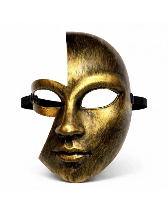 Antik Efektli Altın Yarım Yüz Plastik Parti Maskesi