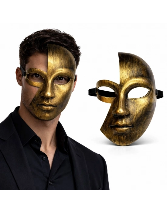 Antik Efektli Altın Yarım Yüz Plastik Parti Maskesi