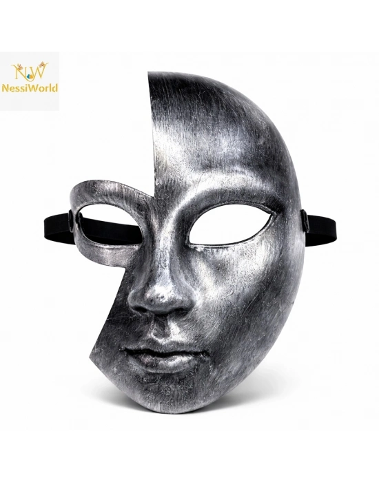 Antik Efektli Gümüş Yarım Yüz Parti Maskesi