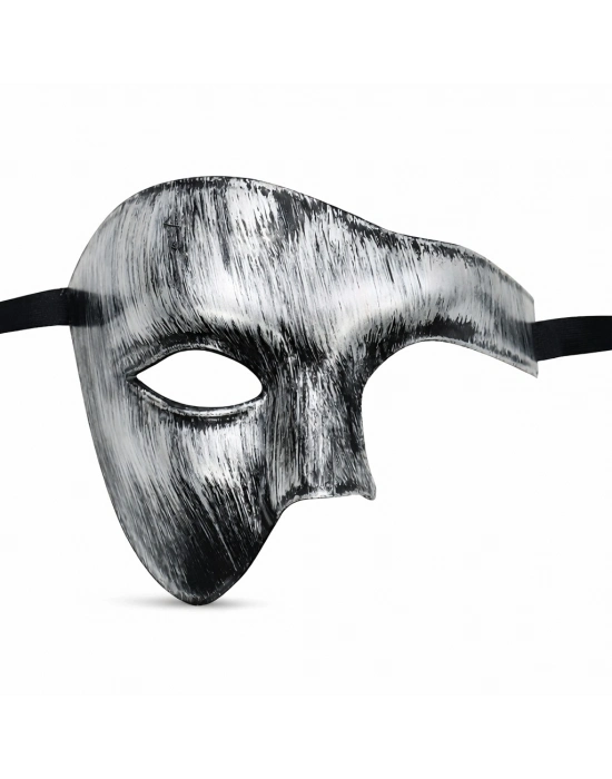 Antik Eskitme Gümüş Erkek Yarım Maske - Phantom & Balo Maskesi