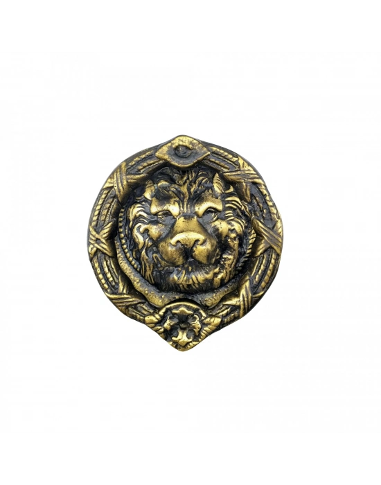 Antika Tarz Dekoratif Pirinç Aslan Kapı Tokmağı, Taktak - 185 Mm, Antik