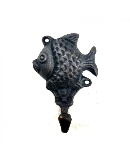 Antika Tarz Dekoratif Pirinç Balık Figürlü Askı - 84x51mm, Oksit