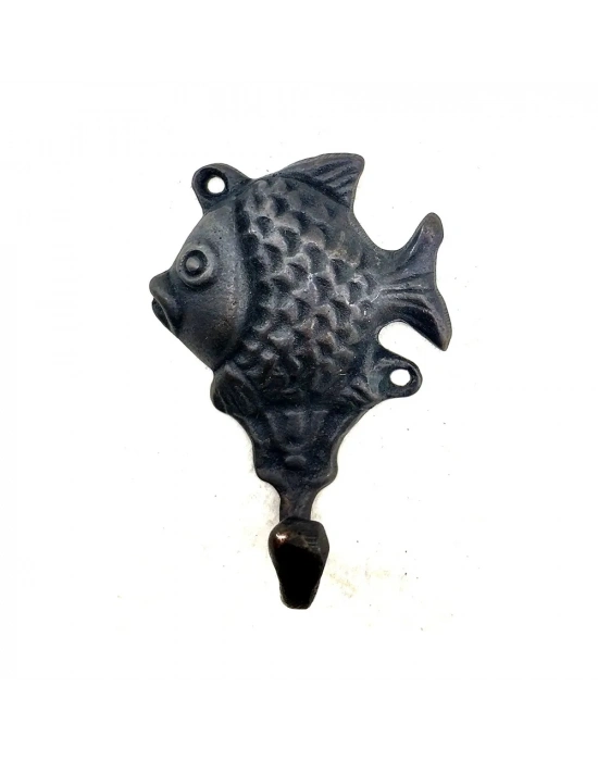 Antika Tarz Dekoratif Pirinç Balık Figürlü Askı - 84x51mm, Oksit