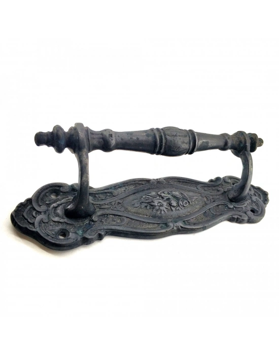 Antika Tarz Dekoratif Pirinç Çiçekli Yan Çekme Kapı Kolu - 240x62 Mm, Oksit