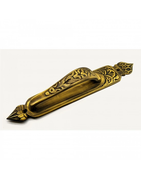 Antika Tarz Dekoratif Pirinç Kubbeli Çekme Kapı Kolu - 396x68 Mm, Antik