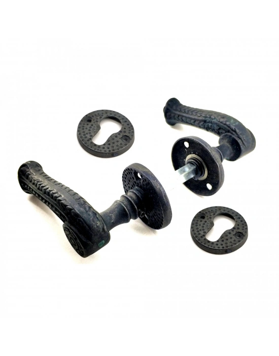 Antika Tarz Dekoratif Pirinç Rozetli Banyo Kapı Kolu - 49 Mm, Oksit