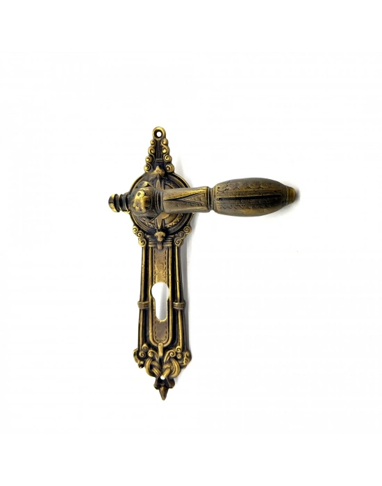 Antika Tarz Dekoratif Pirinç Şato Model Oda Kapı Kolu - 262x83 Mm, Antik